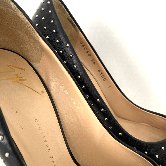 Giuseppe Zanotti Studded Pump Black Silver Metal Leather Slim Heel Almon… - Picture 3 of 9